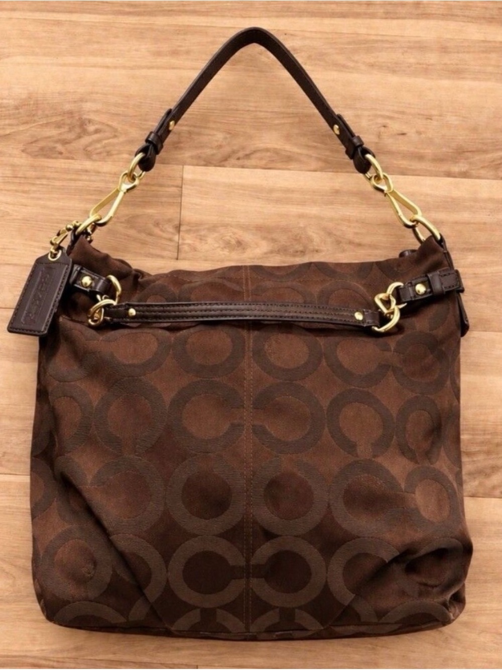 Coach Vintage Signature C Brown Canvas Leather Trim Y2K Shoulder Bag EUC